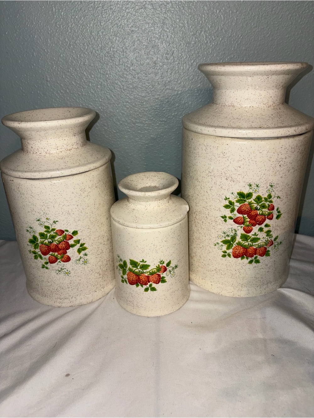 Cream Speckled Strawberry Canister Set - Home Accents stoneware